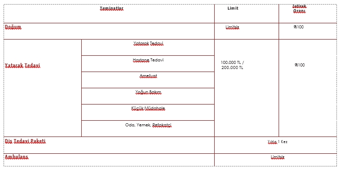 Doğum Paketi Teminatlar Tablosu
